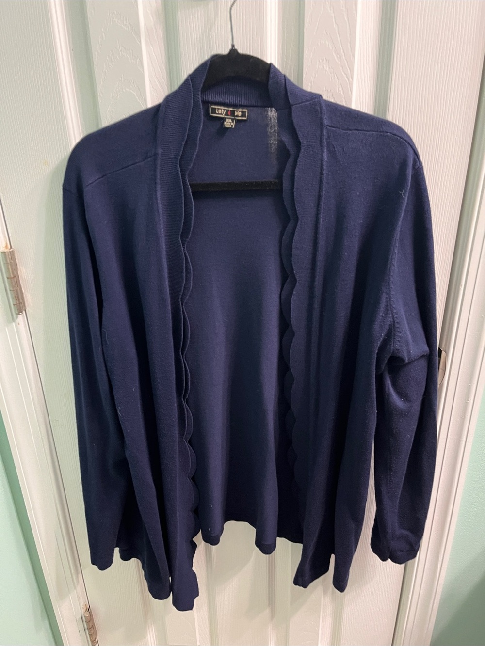 Lety and Me Navy Scallop-Trim Open Cardigan